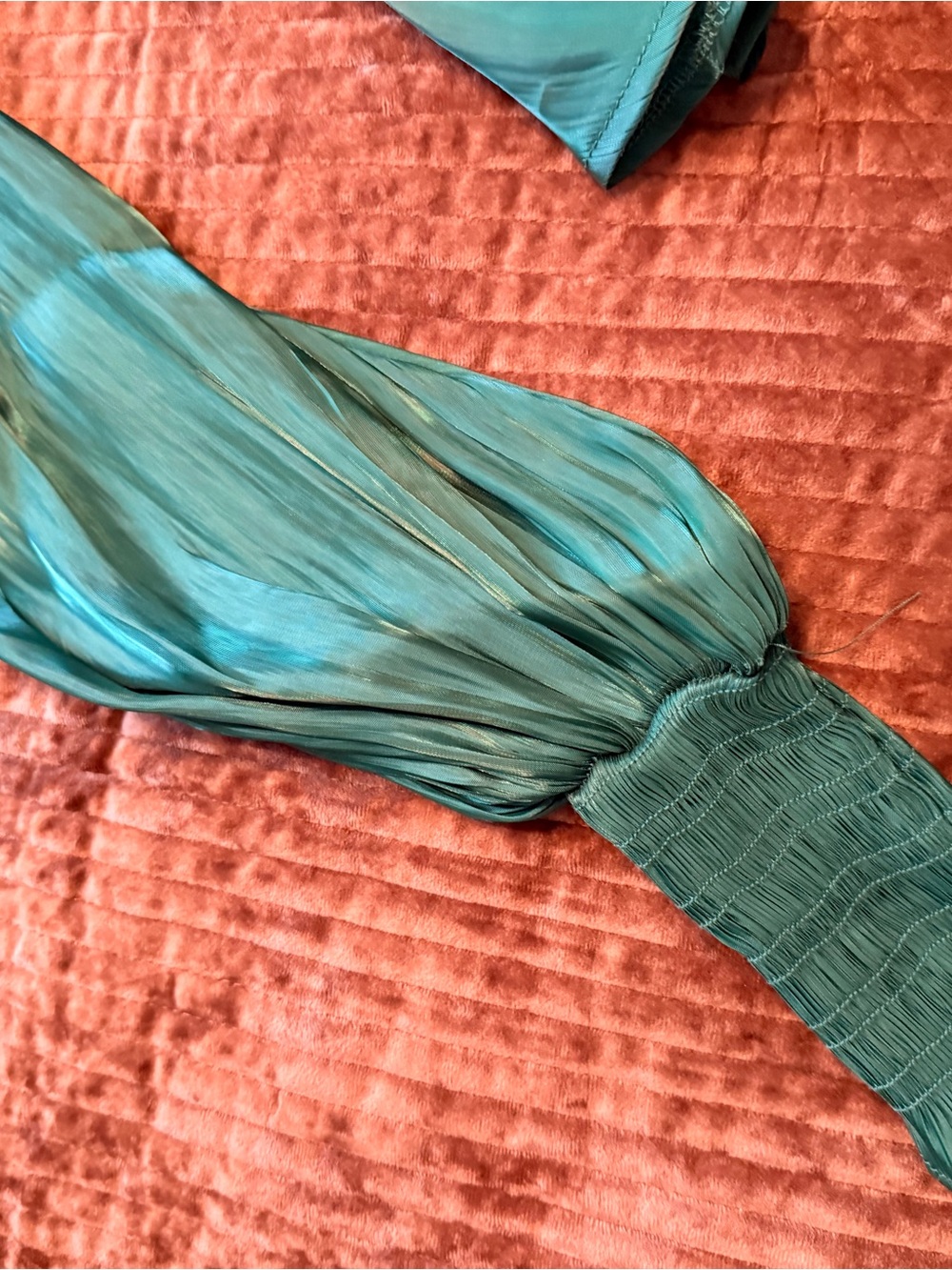 Smocked Peplum Long-Sleeve Blouse in Emerald Green NWT - Picture 4 of 4
